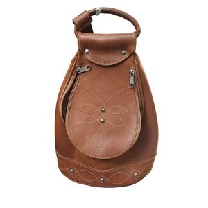 Vintage AW Leather Sling Brown Western Concho Teardrop Bag Stitching